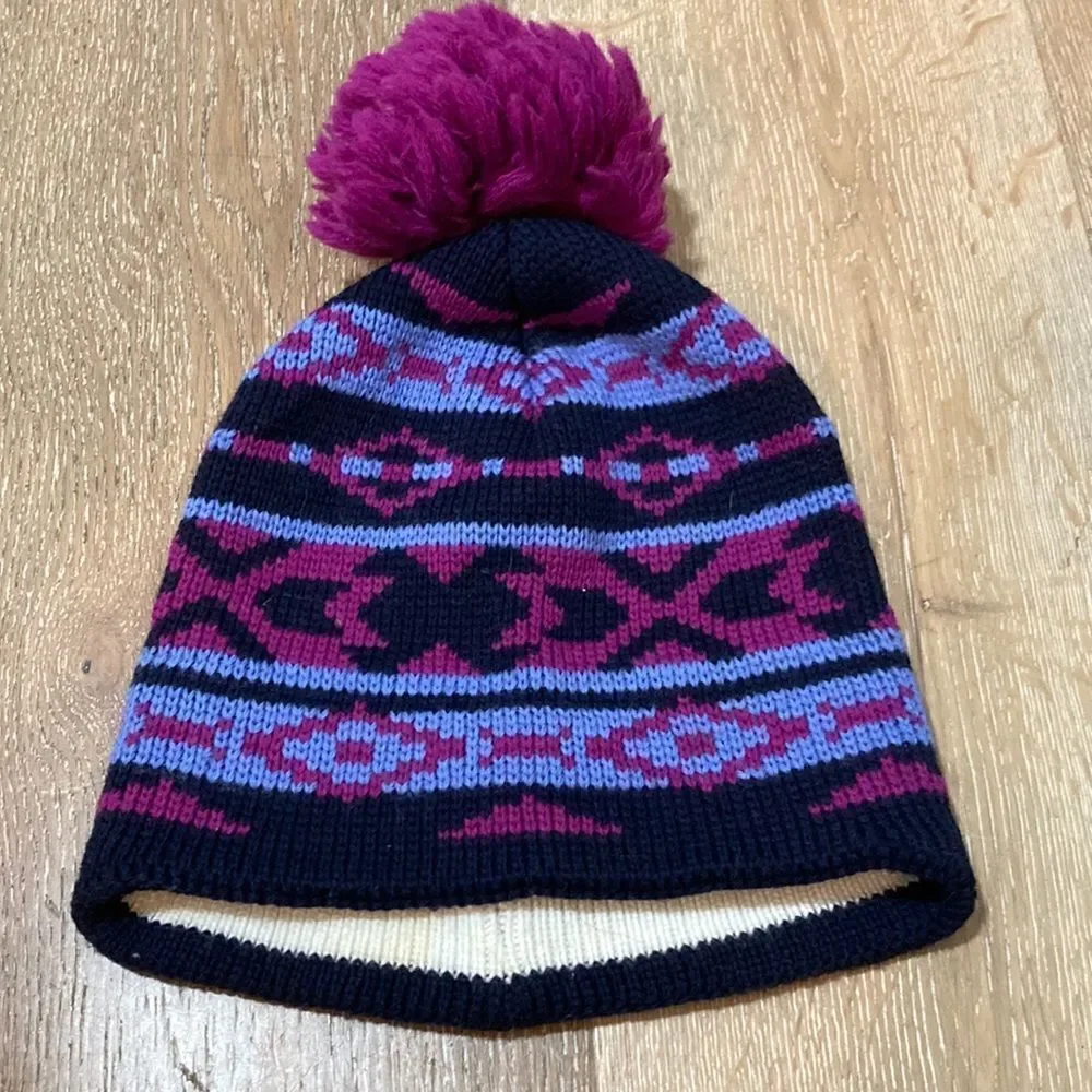 Wigwam wool hat with purple Pom